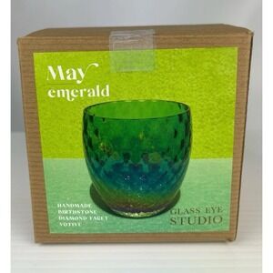 Glass Eye Studio Birthstone Collection Diamond Facet  Votive Candle May Emerald